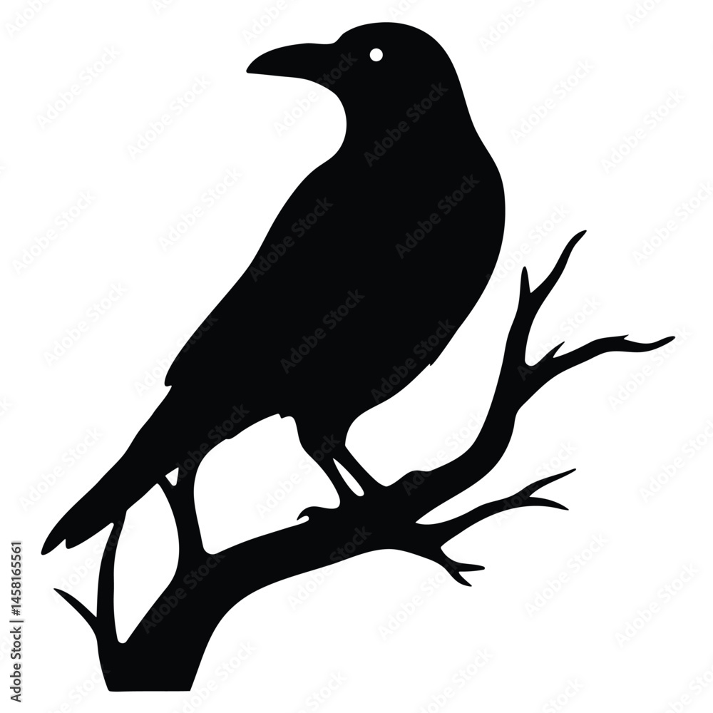Fototapeta premium Gothic Raven Silhouette on Bare Branch