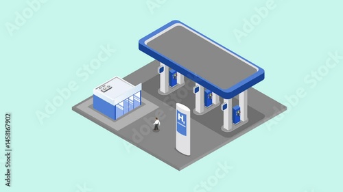 Hydrogen Fueling Station 3d animation cartoon