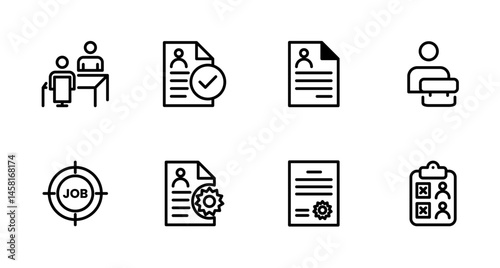 Hiring Process Line Icons. Recruitment, Job Application, Interview, Candidate Selection Vector Set