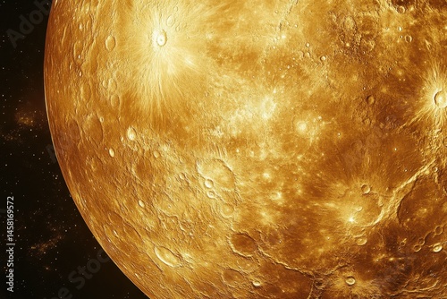 Detailed view of the surface of Mercury illuminated by sunlight showcasing craters and terrain features, Planet Mercury