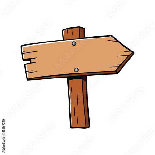 Wooden arrow sign vector illustration, rustic direction board design for navigation, travel guide, and wayfinding icon