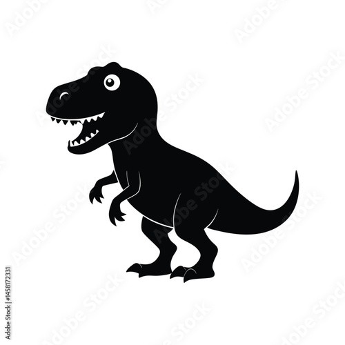 T-Rex dinosaur silhouette vector illustration, black outline of prehistoric carnivorous reptile, iconic symbol of the Jurassic era