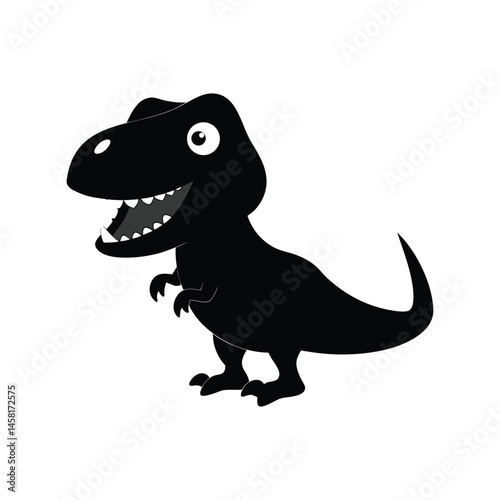 T-Rex dinosaur silhouette vector illustration, black outline of prehistoric carnivorous reptile, iconic symbol of the Jurassic era