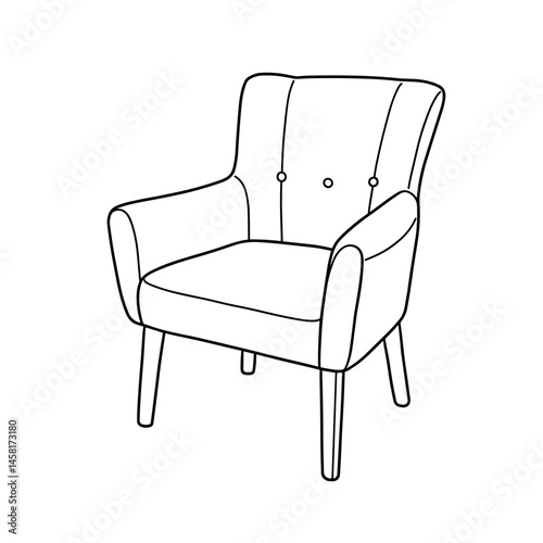 Stylish armchair, black line art illustration on transparent background for logo design, packaging, tattoos, and minimalist decor
