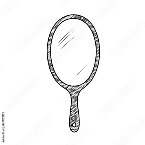 Hand-drawn mirror, black line art illustration on transparent background for logo design, packaging, tattoos, and minimalist decor