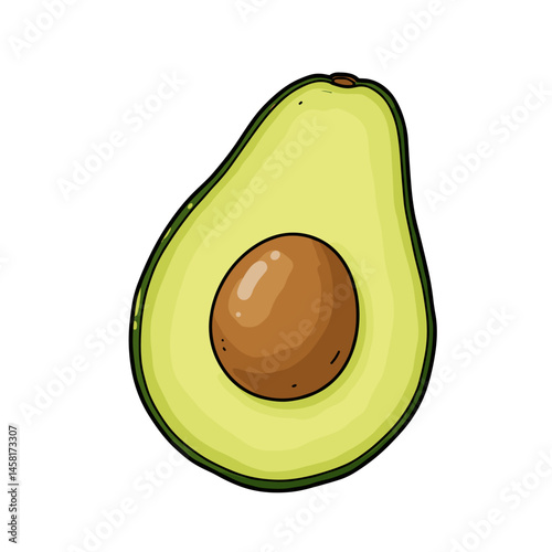Avocado half illustration on white background  