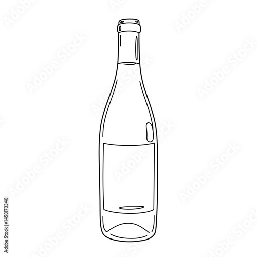 Wine bottle, black line art illustration on transparent background for logo design, packaging, tattoos, and minimalist decor