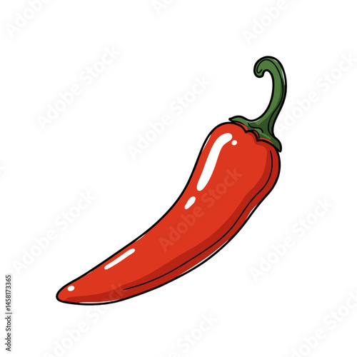 Bright Red Chili Pepper, line art illustration on white background for logo design, packaging, tattoos, and minimalist decor  