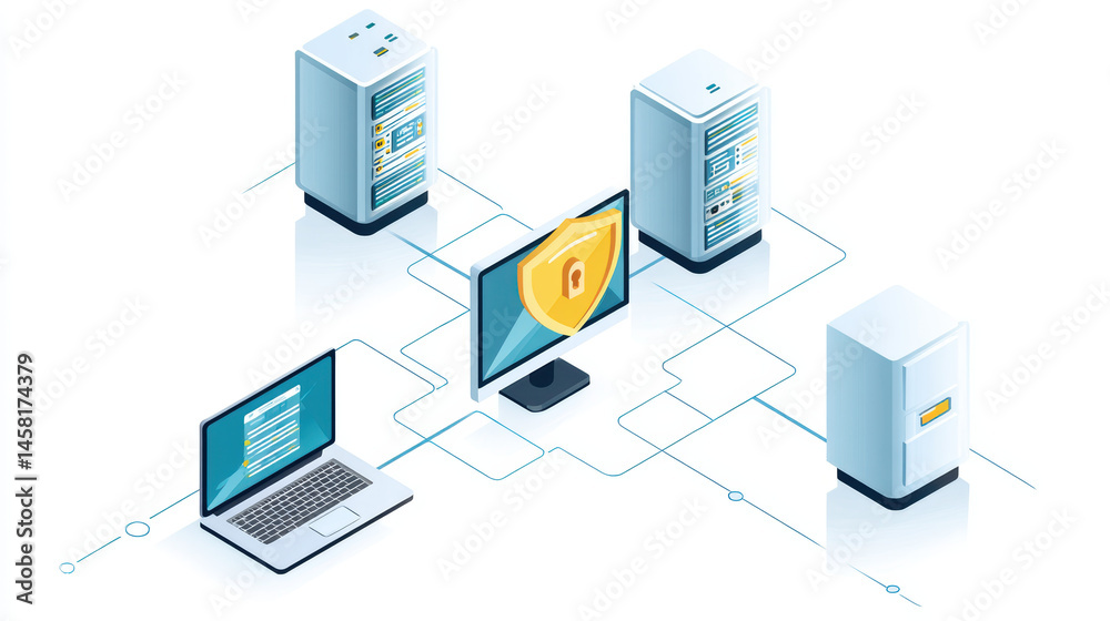 Reverse proxy server network security backend server data protection digital shield computer laptop and server room concept in modern technology environment Reverse proxy server network security backend server data protection digital shield computer laptop and server room concept in modern technology environment