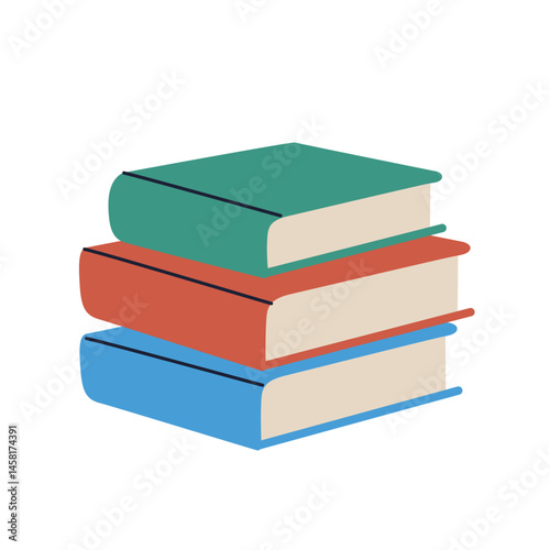 Vector cartoon illustration of stack of colorful books. Simple icon for reading, education, school, knowledge, or library themed designs. Doodle for posters, apps, or stationery