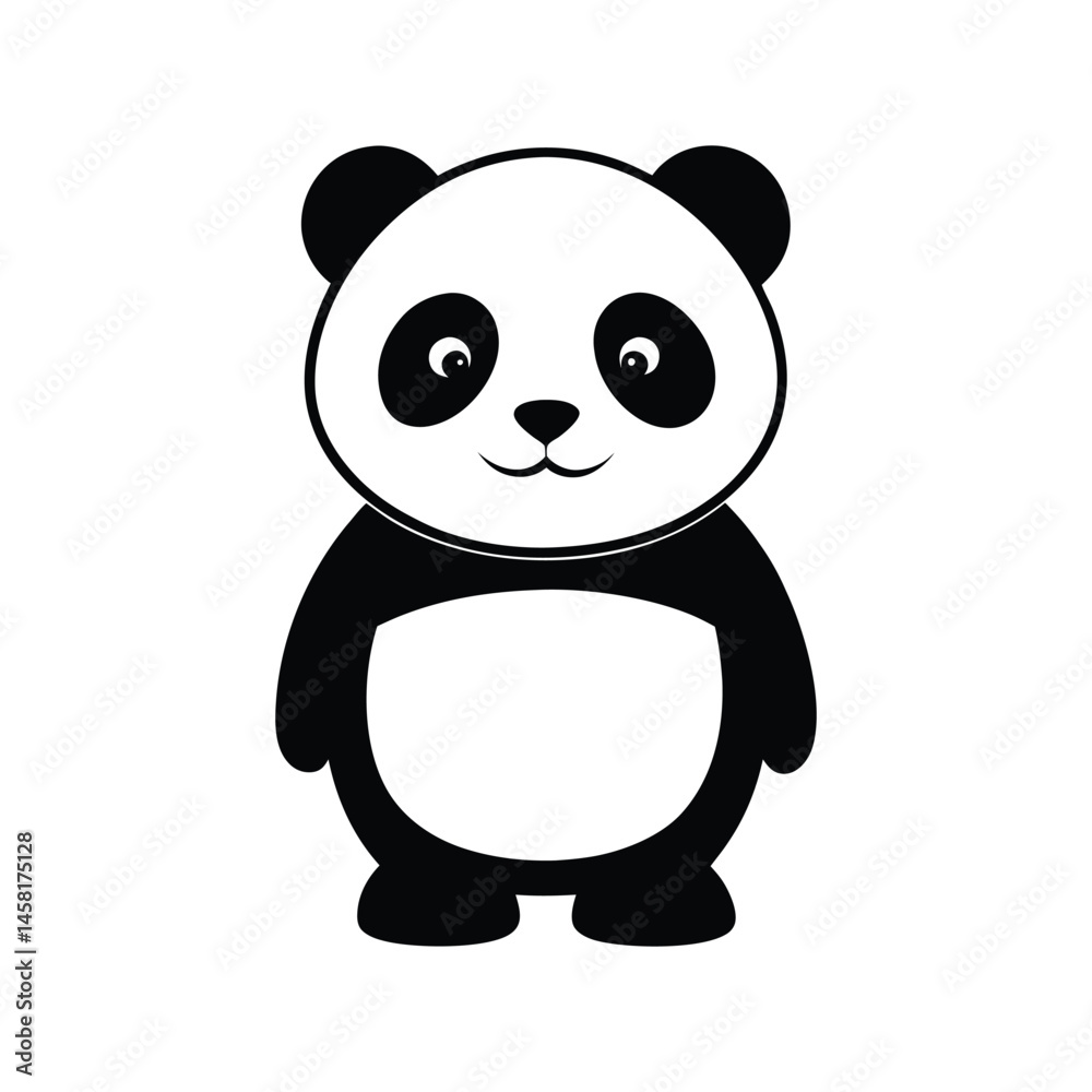 Naklejka premium Cute panda silhouette vector illustration. baby panda, wild animal graphic, black shape symbol, flat cartoon wildlife icon