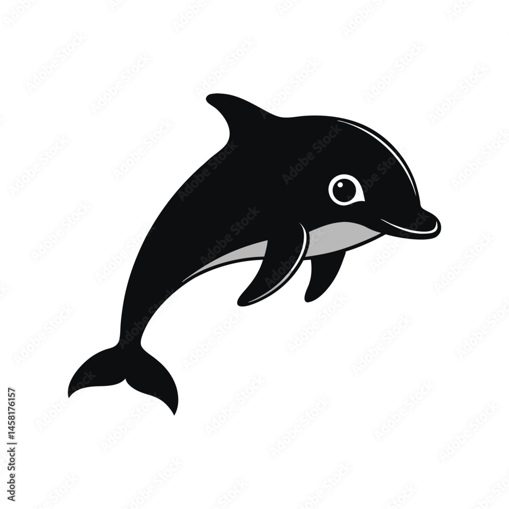 Fototapeta premium Dolphin silhouette vector illustration. marine mammal icon, ocean animal design, jumping dolphin symbol
