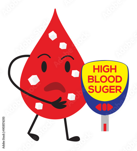 blood drop cartoon character glucose measuring diabetes device illustration background high blood sugar level cute clipart