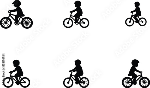 Baby Riding Bicycle Silhouette, Toddler on Bike Illustration, Playful Child Pose, Early Learning Ride Art