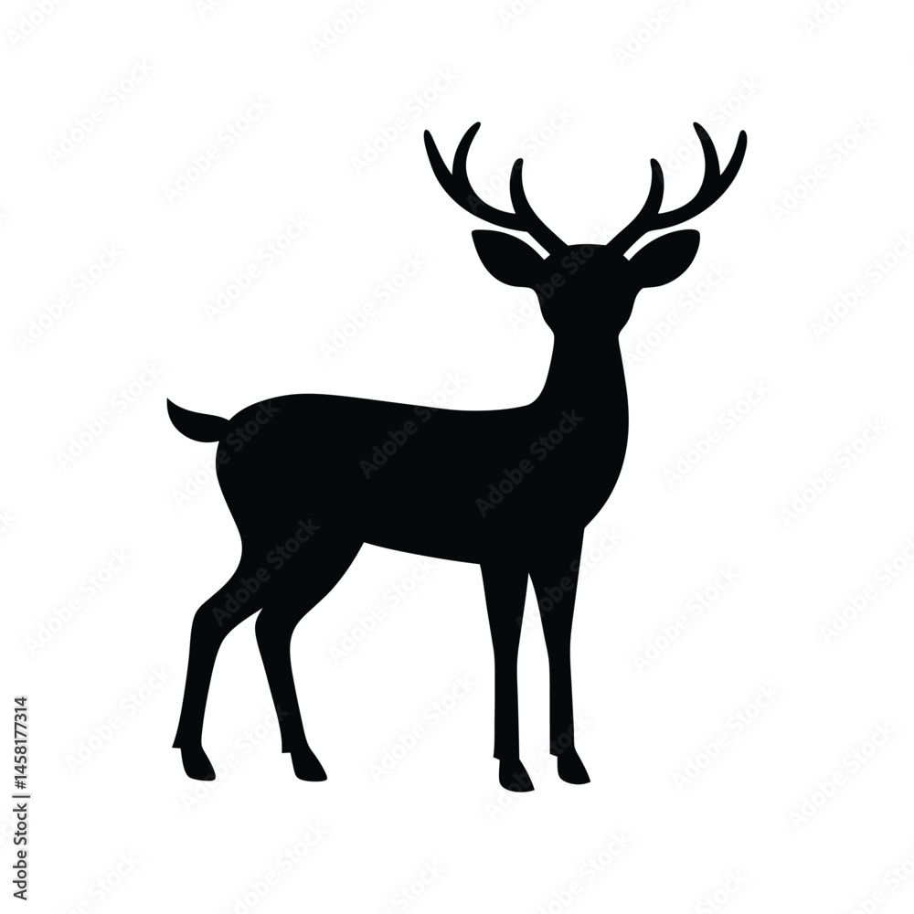 Obraz premium Deer silhouette vector illustration. woodland animal design, wild deer icon, nature symbol, forest creature figure
