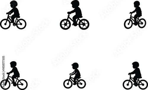 Baby Riding Bicycle Silhouette, Toddler on Bike Illustration, Playful Child Pose, Early Learning Ride Art