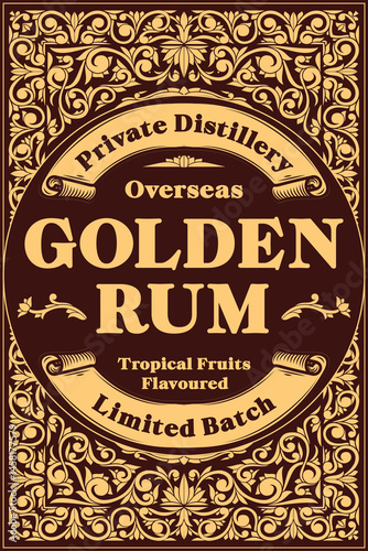 Golden rum - ornate vintage decorative label
