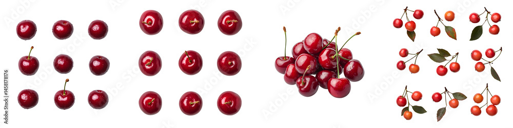 Collection of fresh, ripe red cherries