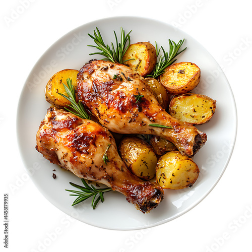 plate of baked chicken leg with potato