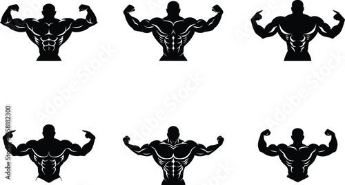 Bodybuilder Silhouette, Muscular Pose Illustration, Strength Training Art, Fitness Athlete Outline