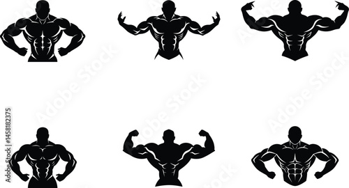 Bodybuilder Silhouette, Muscular Pose Illustration, Strength Training Art, Fitness Athlete Outline