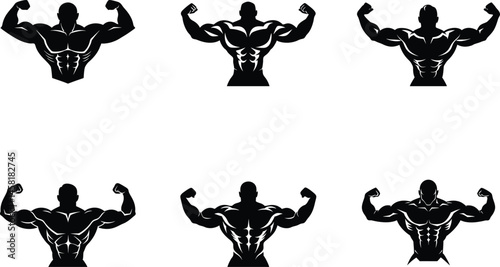 Bodybuilder Silhouette, Muscular Pose Illustration, Strength Training Art, Fitness Athlete Outline