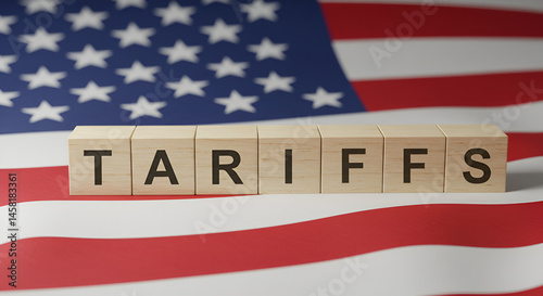 Import Trade Tariffs increase concept with United States of America Flag. Trade wars, import export trade, international trade,war, china, container, shipping, freight, transportation, industrial, int