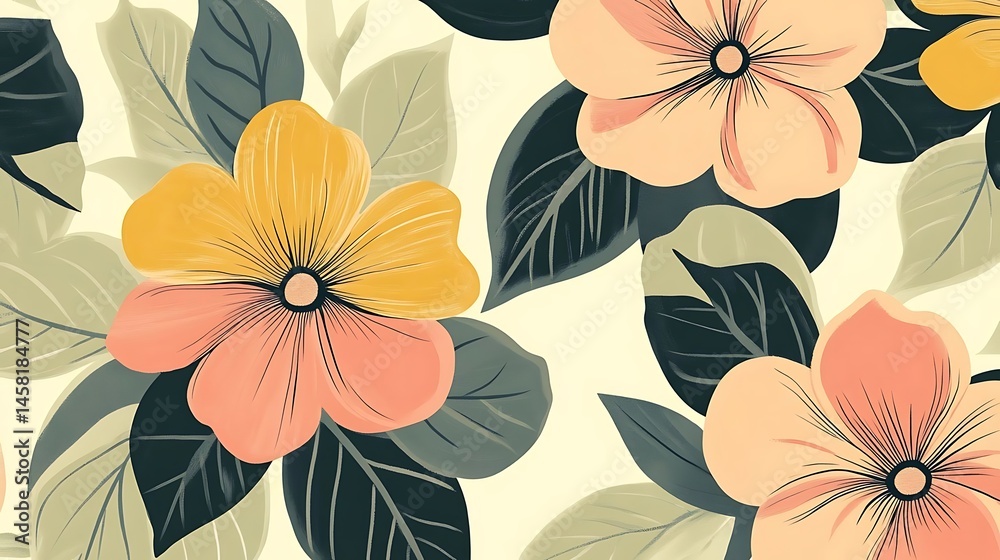 Floral Pattern with Peach Yellow Blooms. Floral Pattern with Peach Yellow Blooms.