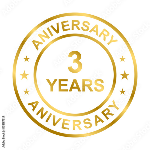 3 years anniversary gold icon vector for graphic design, logo, website, social media, mobile app, UI illustration