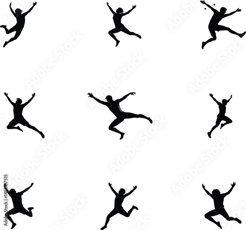 Jumping Silhouette, Dynamic Movement Pose, Energetic Action Illustration, Active Leap Outline Art