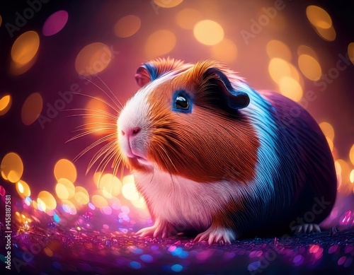 Obraz na płótnie Guinea Pig in a vibrant dreamy atmosphere with colorful flares and sparkling ambient light w salonie