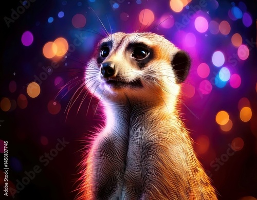 Obraz na płótnie Meerkat in a vibrant dreamy atmosphere with colorful flares and sparkling ambient light w salonie