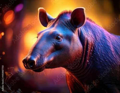 Tapir in a vibrant dreamy atmosphere with colorful flares and sparkling ambient light