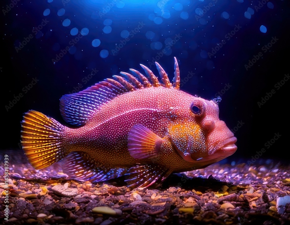 Anglerfish in a vibrant dreamy atmosphere with colorful flares and sparkling ambient light