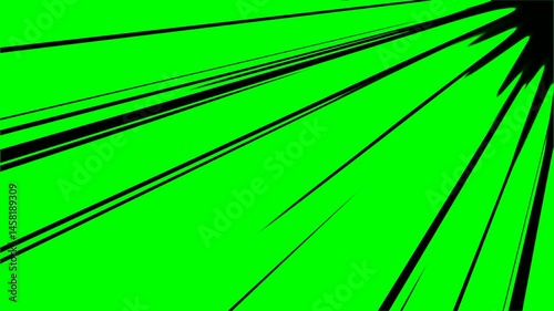 Manga speed line effect with black light speed lines on a green background. Loop animation.	