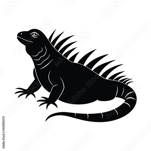 Iguana Basking Spiky Back Vector Silhouette