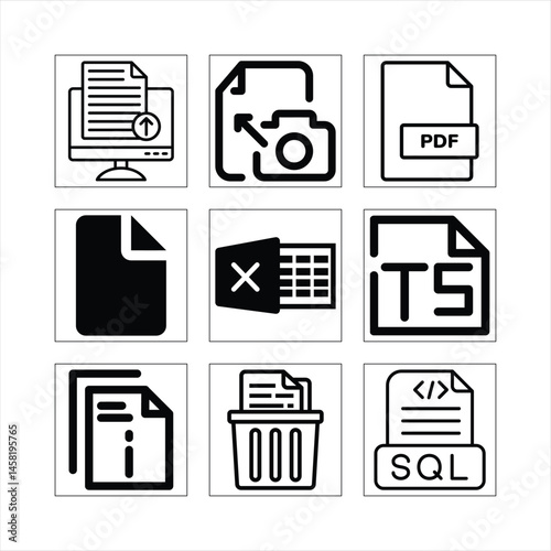File Format Icon Set Document Types And Extensions Design Elements Illustration