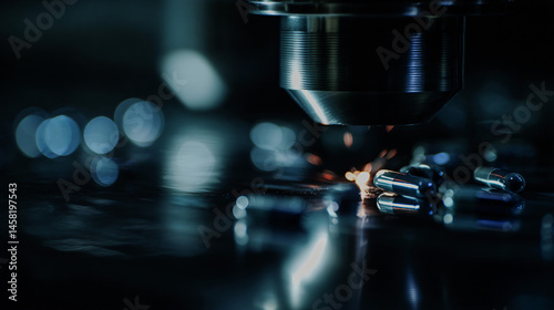 Advanced technology yield of medical capsules in motility symbolizing precision and innovation.