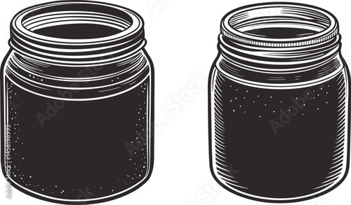 Glass Jars Vintage Black and White Silhouette Vector Illustration