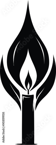 Abstract Candle Flame Silhouette Depicting a Stylized Flame Within a Minimalist Monochrome Design