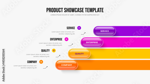 Advertising Launch Four Element Infographic Slide Layout. Financial Forecast 4 Option Diagram Frame Template. Business Briefing Presentation Design Vector Illustration.