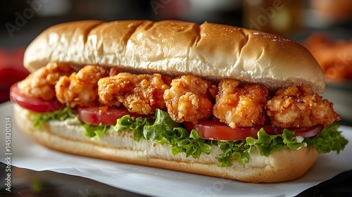 Shrimp Poboy Sandwich with Tomato and Lettuce