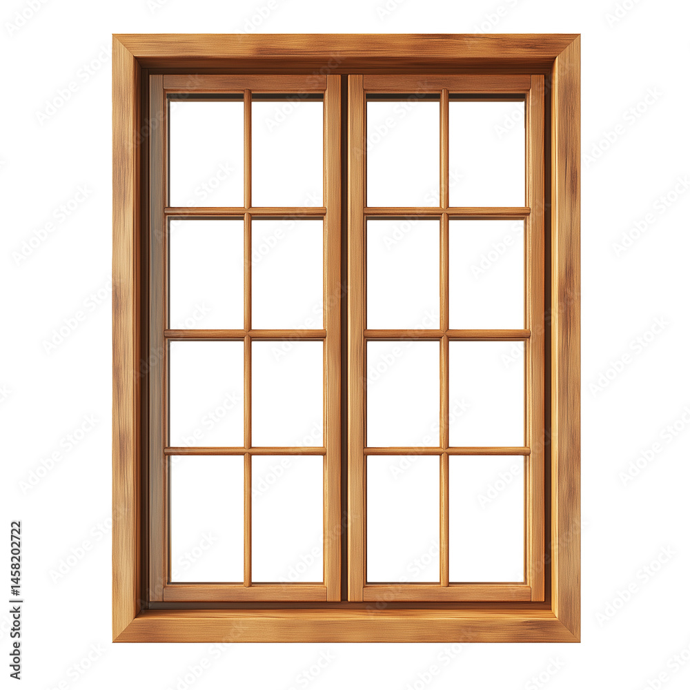Obraz premium Wooden window isolated on white background