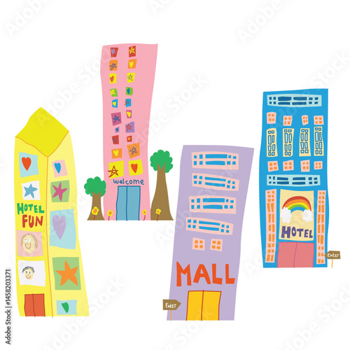 Tall buildings drawing by little kids