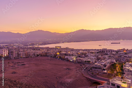 Obraz na płótnie Winter sunrise view of Eilat, Aqaba and the Gulf w salonie