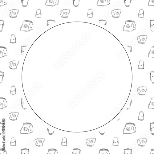 kitchen utensil frame. doodle kitchenware circle frame. kitchen background