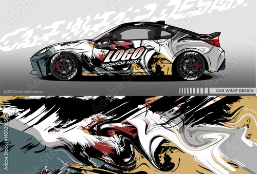 Car wrap design vector with mix colour painting. Abstract decal livery. Sticker vinyl body car. Suitable for racing, drift, rally or daily use	