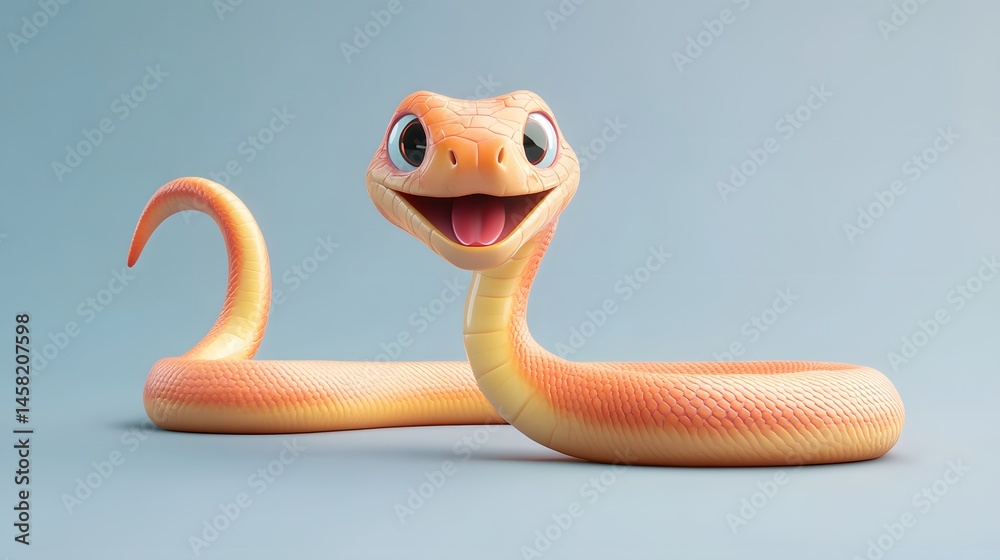 Fototapeta premium Smiling, digital rendering of a cute snake.