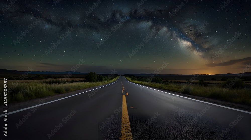 Fototapeta premium Worm's-eye perspective of a road under a sky full of stars at night 