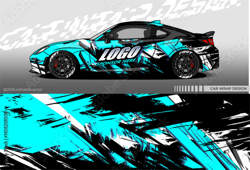 Car wrap design vector with black blue colour. Abstract decal livery. Sticker vinyl body car. Suitable for racing, drift, rally or daily use	